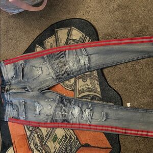 Men's Skinny Jeans with Red Accents